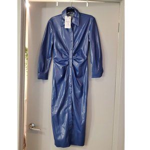 Zara Blue Faux Leather Shirt Dress-- (XS) NWT